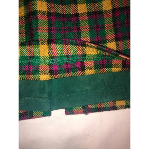 Plaid Wool Skirt Size XS Pencil Vintage Schoolgirl Twee Preppy Green Red Gold - Picture 8 of 8